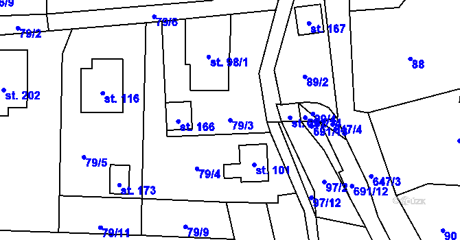 Parcela st. 79/3 v KÚ Bradlecká Lhota, Katastrální mapa