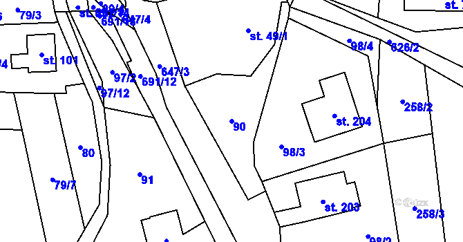 Parcela st. 90 v KÚ Bradlecká Lhota, Katastrální mapa