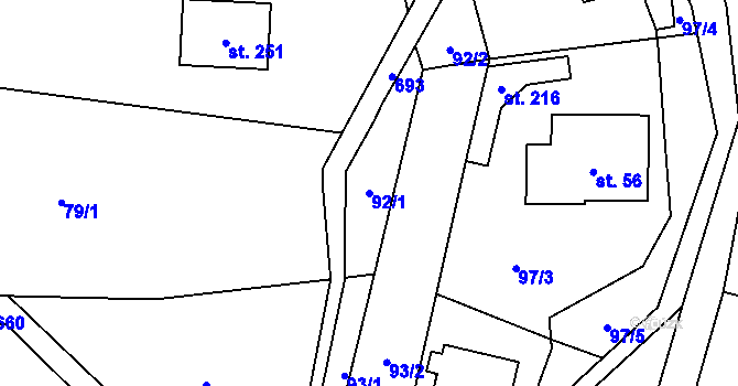 Parcela st. 92/1 v KÚ Bradlecká Lhota, Katastrální mapa