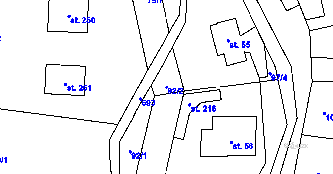 Parcela st. 92/2 v KÚ Bradlecká Lhota, Katastrální mapa