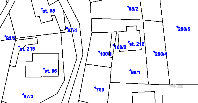 Parcela st. 100/1 v KÚ Bradlecká Lhota, Katastrální mapa