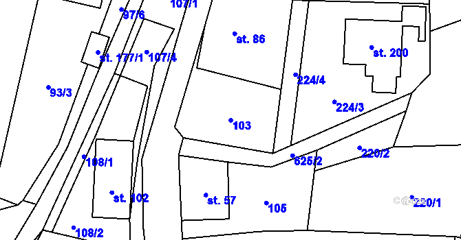 Parcela st. 103 v KÚ Bradlecká Lhota, Katastrální mapa