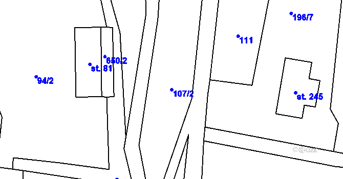 Parcela st. 107/2 v KÚ Bradlecká Lhota, Katastrální mapa