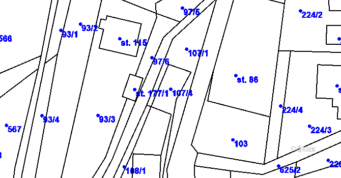 Parcela st. 107/4 v KÚ Bradlecká Lhota, Katastrální mapa