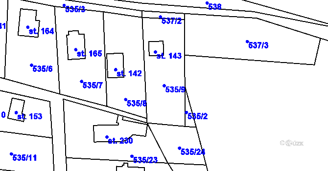 Parcela st. 535/9 v KÚ Bradlecká Lhota, Katastrální mapa