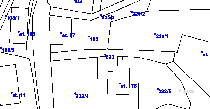 Parcela st. 623 v KÚ Bradlecká Lhota, Katastrální mapa