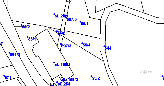 Parcela st. 55/4 v KÚ Bradlecká Lhota, Katastrální mapa