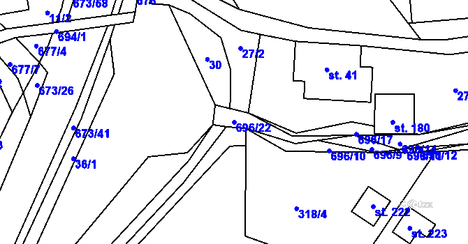 Parcela st. 696/22 v KÚ Bradlecká Lhota, Katastrální mapa
