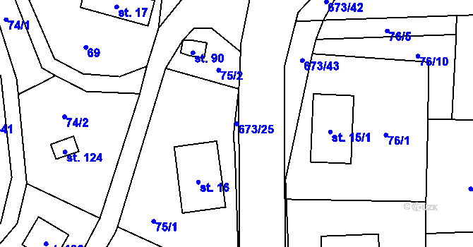 Parcela st. 673/25 v KÚ Bradlecká Lhota, Katastrální mapa
