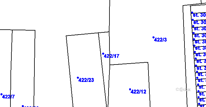 Parcela st. 422/17 v KÚ Braňany, Katastrální mapa