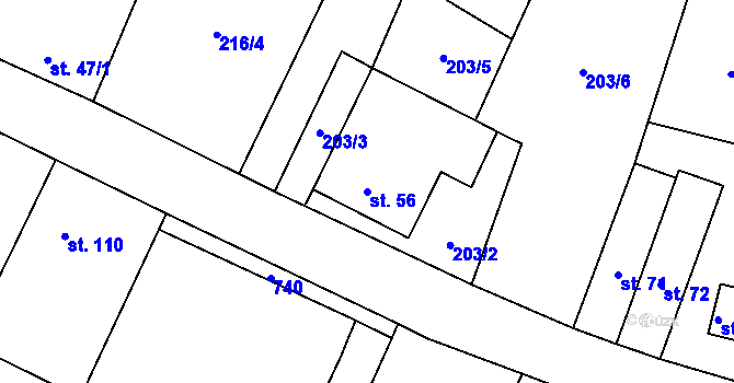 Parcela st. 56 v KÚ Braňany, Katastrální mapa