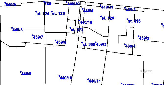 Parcela st. 306 v KÚ Braňany, Katastrální mapa