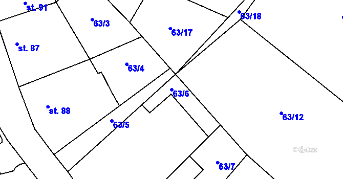 Parcela st. 63/6 v KÚ Braňany, Katastrální mapa