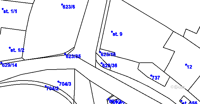 Parcela st. 623/16 v KÚ Braňany, Katastrální mapa