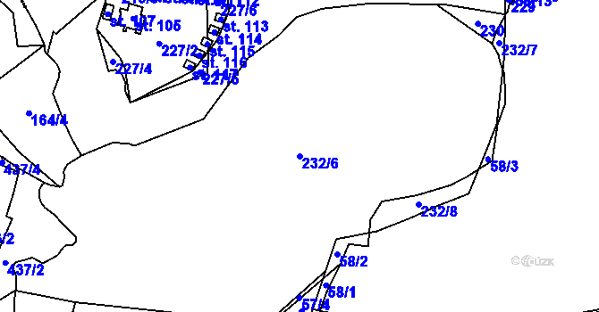 Parcela st. 232/6 v KÚ Brandlín, Katastrální mapa