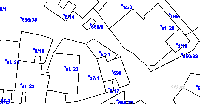 Parcela st. 5/21 v KÚ Brandlín, Katastrální mapa