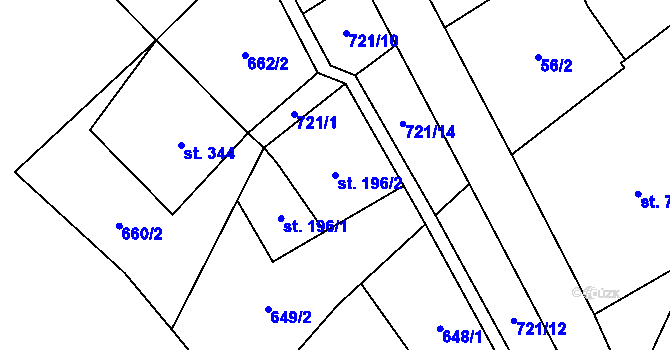 Parcela st. 196/2 v KÚ Brandov, Katastrální mapa