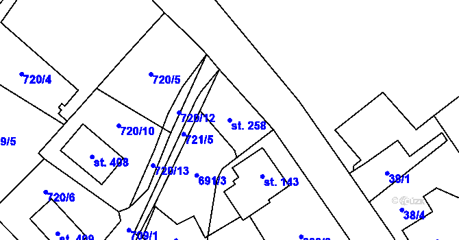 Parcela st. 258 v KÚ Brandov, Katastrální mapa