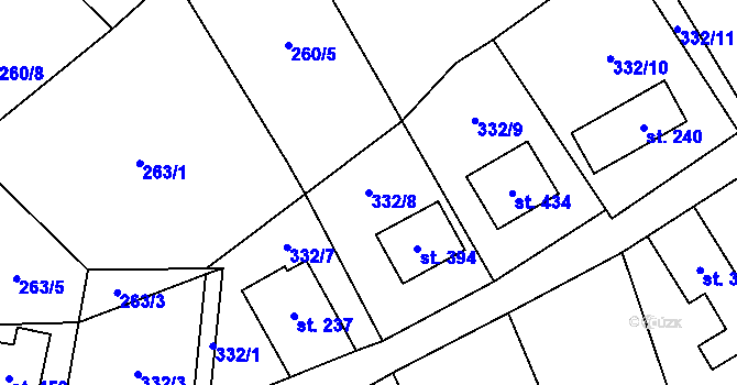 Parcela st. 332/8 v KÚ Brandov, Katastrální mapa