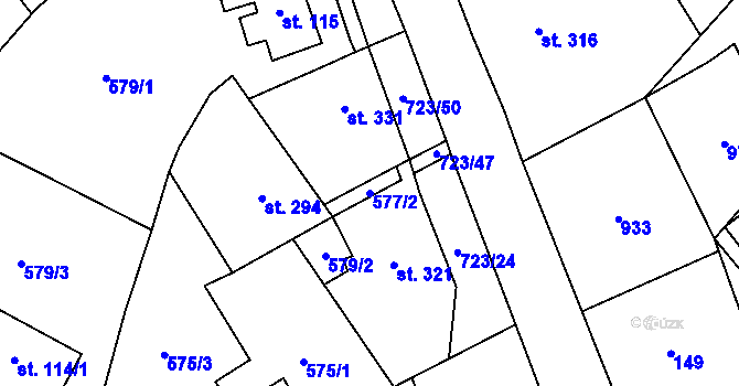 Parcela st. 577/2 v KÚ Brandov, Katastrální mapa