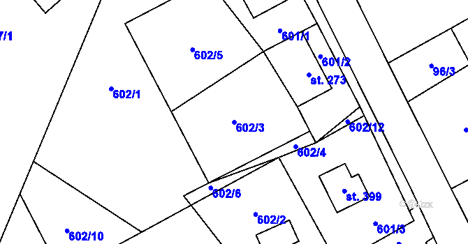 Parcela st. 602/3 v KÚ Brandov, Katastrální mapa