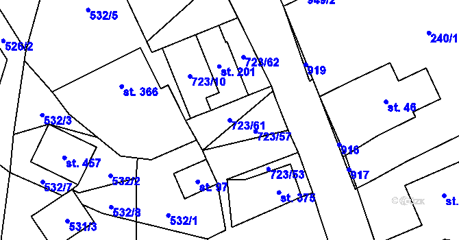Parcela st. 723/61 v KÚ Brandov, Katastrální mapa
