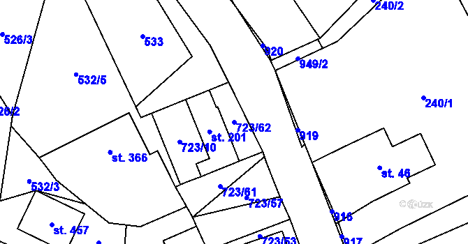 Parcela st. 723/62 v KÚ Brandov, Katastrální mapa