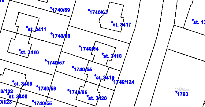 Parcela st. 3418 v KÚ Brandýs nad Labem, Katastrální mapa