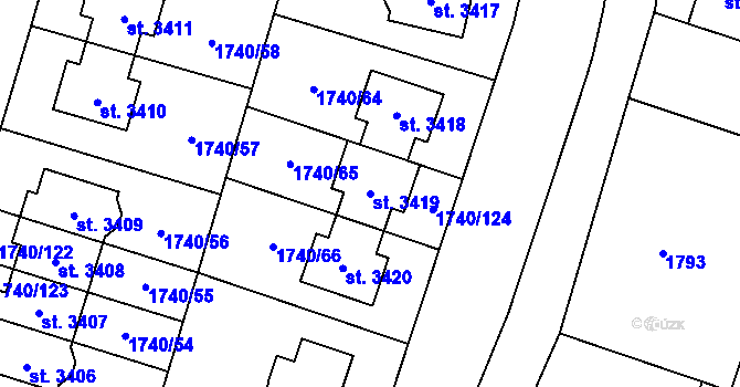 Parcela st. 3419 v KÚ Brandýs nad Labem, Katastrální mapa