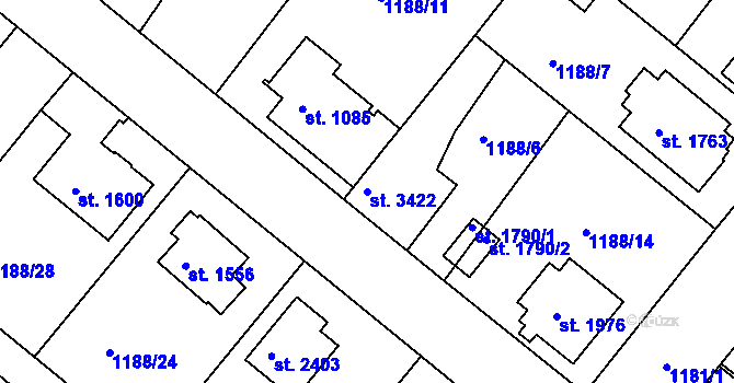Parcela st. 3422 v KÚ Brandýs nad Labem, Katastrální mapa