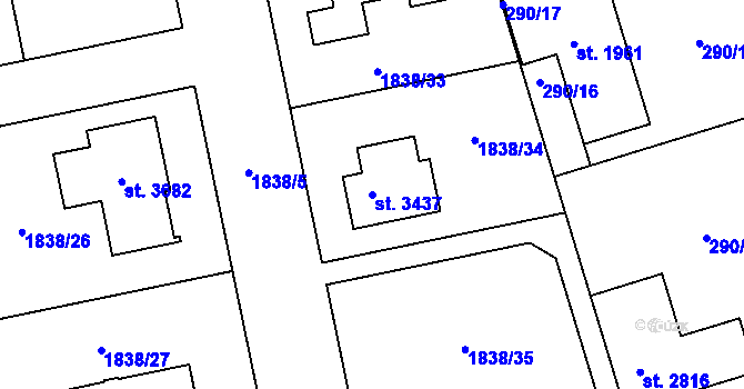 Parcela st. 3437 v KÚ Brandýs nad Labem, Katastrální mapa