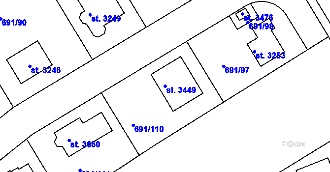 Parcela st. 3449 v KÚ Brandýs nad Labem, Katastrální mapa
