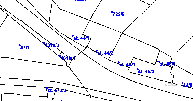 Parcela st. 44/2 v KÚ Brandýs nad Labem, Katastrální mapa