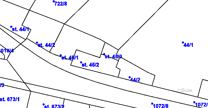 Parcela st. 45/3 v KÚ Brandýs nad Labem, Katastrální mapa