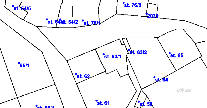 Parcela st. 63/1 v KÚ Brandýs nad Labem, Katastrální mapa