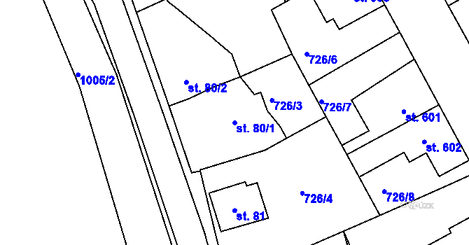 Parcela st. 80/1 v KÚ Brandýs nad Labem, Katastrální mapa