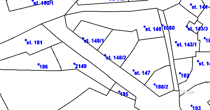 Parcela st. 148/2 v KÚ Brandýs nad Labem, Katastrální mapa