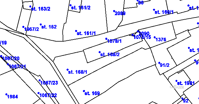 Parcela st. 168/2 v KÚ Brandýs nad Labem, Katastrální mapa