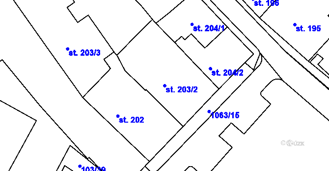Parcela st. 203/2 v KÚ Brandýs nad Labem, Katastrální mapa