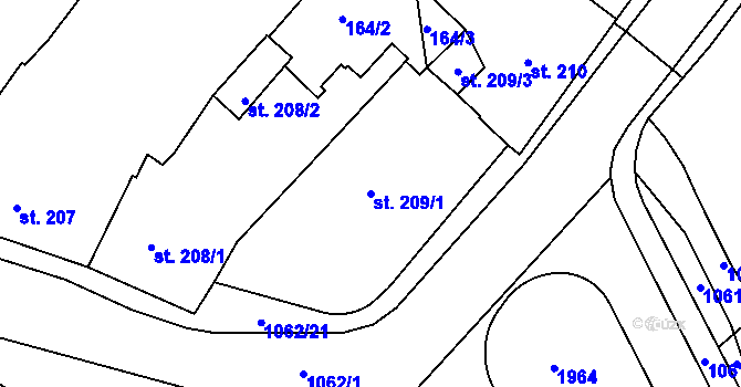 Parcela st. 209/1 v KÚ Brandýs nad Labem, Katastrální mapa