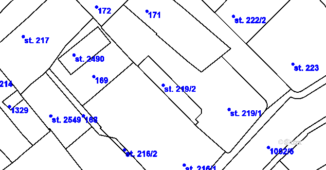 Parcela st. 219/2 v KÚ Brandýs nad Labem, Katastrální mapa