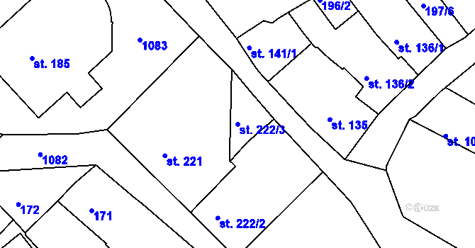 Parcela st. 222/3 v KÚ Brandýs nad Labem, Katastrální mapa