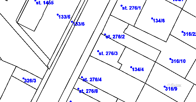 Parcela st. 276/3 v KÚ Brandýs nad Labem, Katastrální mapa
