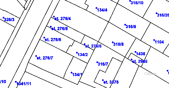 Parcela st. 276/5 v KÚ Brandýs nad Labem, Katastrální mapa
