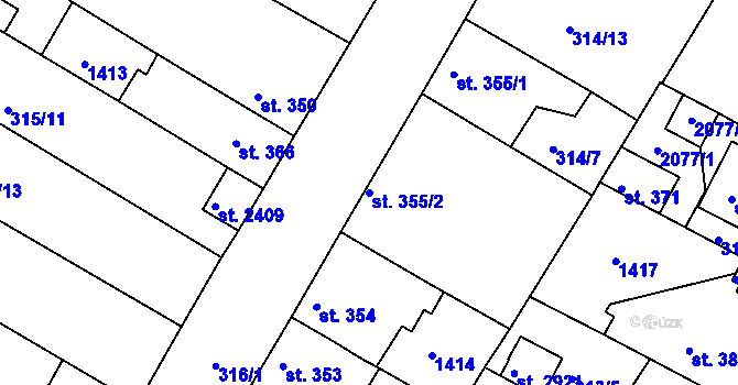 Parcela st. 355/2 v KÚ Brandýs nad Labem, Katastrální mapa