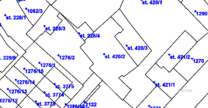 Parcela st. 420/2 v KÚ Brandýs nad Labem, Katastrální mapa