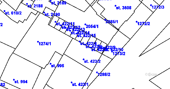 Parcela st. 422/5 v KÚ Brandýs nad Labem, Katastrální mapa