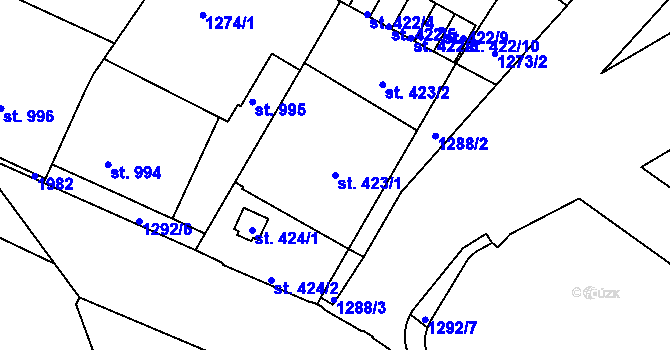 Parcela st. 423/1 v KÚ Brandýs nad Labem, Katastrální mapa