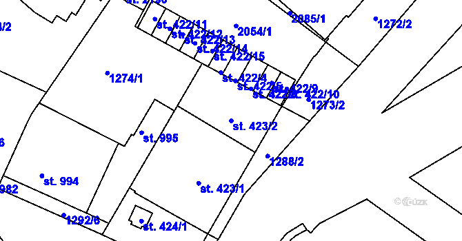 Parcela st. 423/2 v KÚ Brandýs nad Labem, Katastrální mapa