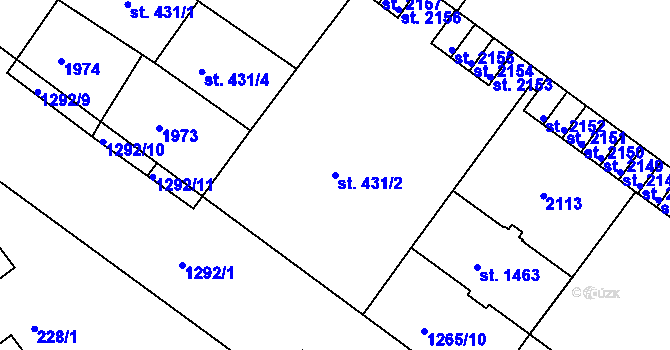 Parcela st. 431/2 v KÚ Brandýs nad Labem, Katastrální mapa